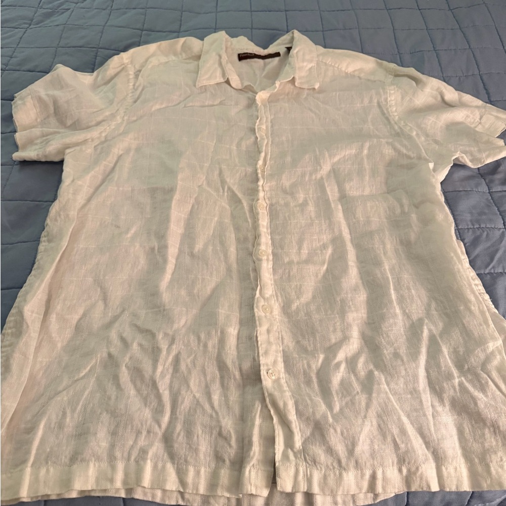 Perry Ellis Men's White Linen Shirt Size 2XL